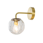Balvormige Wandlamp Minimalistisch Duidelijk Golfend Glas 1-Lichts Slaapkamer Wandgemonteerde Verlichting met Gebogen Arm in Zwart/Goud
