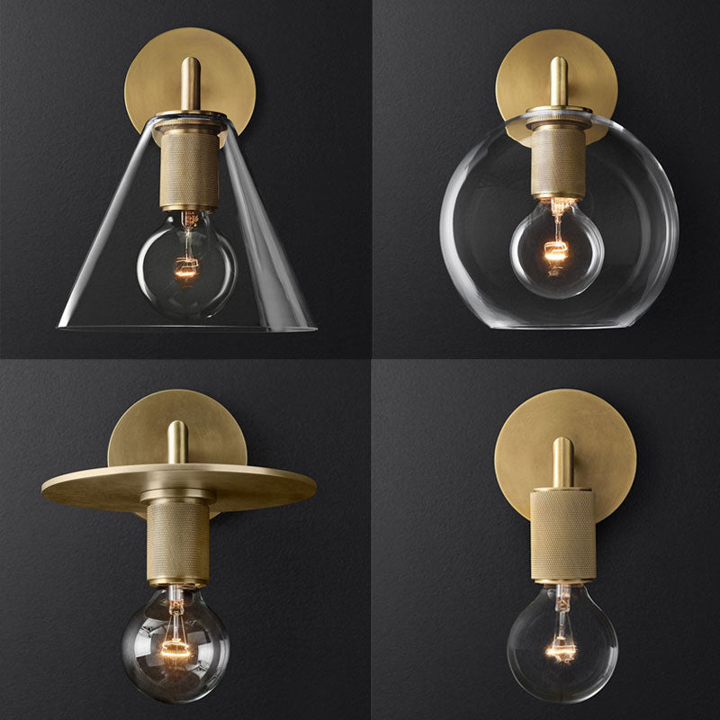 Bronzen Gewapende Wandlamp Postmodern Enkel Metaal/Helder Glas Wandlamp met/zonder Schijf/Sfeer/Conus Schaduw