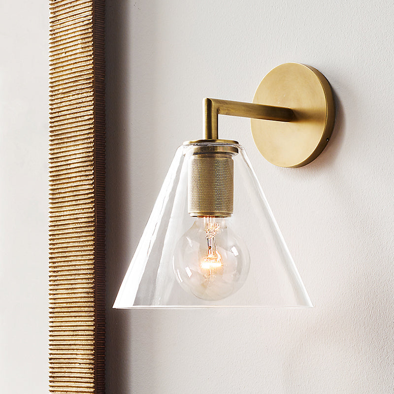 Bronzen Gewapende Wandlamp Postmodern Enkel Metaal/Helder Glas Wandlamp met/zonder Schijf/Sfeer/Conus Schaduw