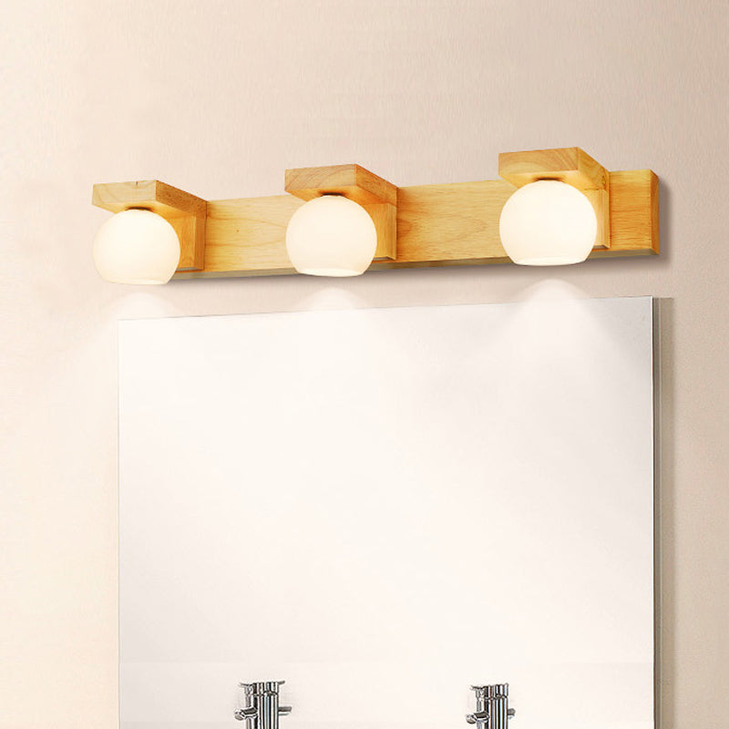 Lineaire Badkamer Wandlamp Hout 2/3 Koppen Nordische Wandmontage Lamp met Bal Opale Glazen Schaduw
