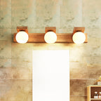 Lineaire Badkamer Wandlamp Hout 2/3 Koppen Nordische Wandmontage Lamp met Bal Opale Glazen Schaduw