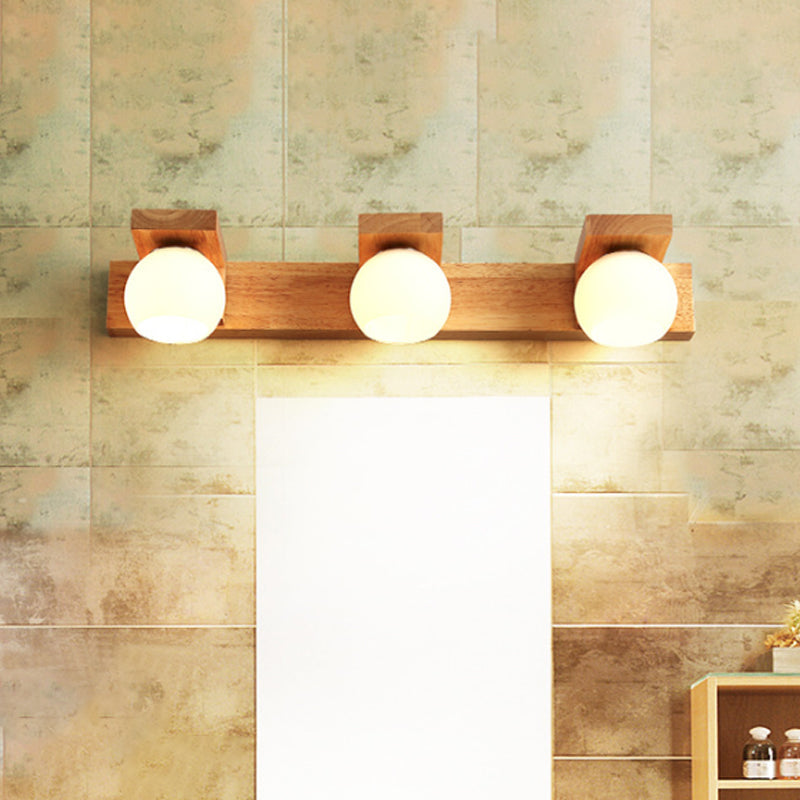 Lineaire Badkamer Wandlamp Hout 2/3 Koppen Nordische Wandmontage Lamp met Bal Opale Glazen Schaduw