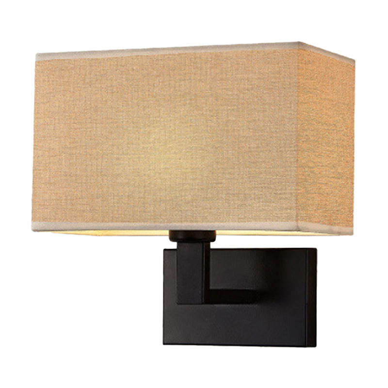 Postmodern Cuboid Wandlamp Stof 1-Lichts Bedzijde Lezen Wandlicht in Wit/Beige/Bruin met Zwart/Gouden Arm