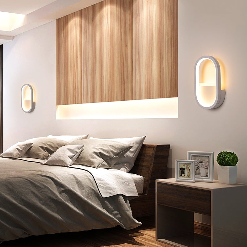 Ovale Wandlamp Fixture Hedendaagse Acryl Zwart/Wit LED Wandlamp in Warm/Wit Licht