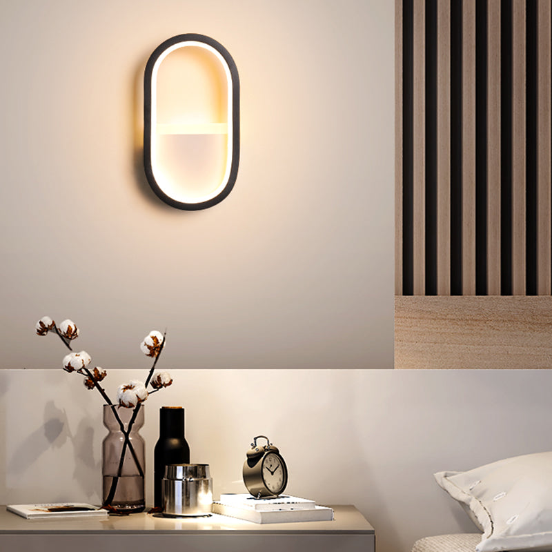 Ovale Wandlamp Fixture Hedendaagse Acryl Zwart/Wit LED Wandlamp in Warm/Wit Licht