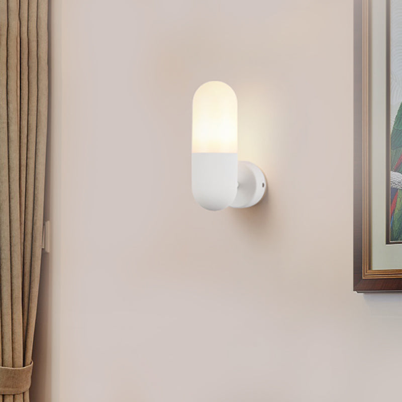 Capsule Metalen Wandlamp Postmodern 1 Licht Zwart/Grijs/Wit Wandgemonteerde Lamp voor Slaapkamer