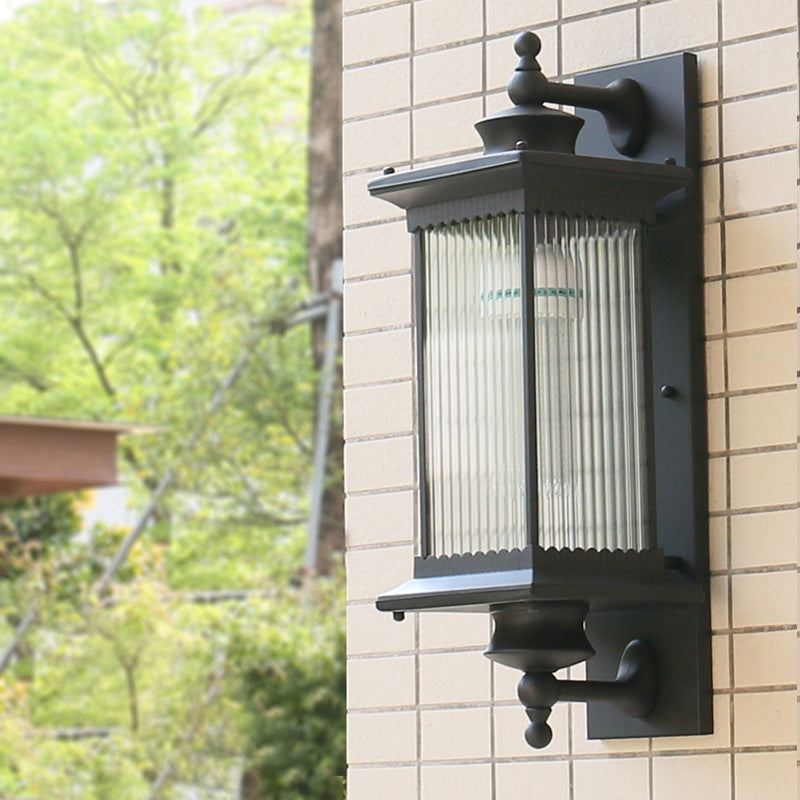 Enkelvoudige-lamp Muurmontage Licht Retro Rechthoekig Geribbeld Glas Wandverlichting voor Buiten