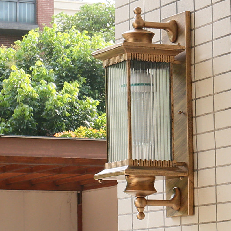 Enkelvoudige-lamp Muurmontage Licht Retro Rechthoekig Geribbeld Glas Wandverlichting voor Buiten