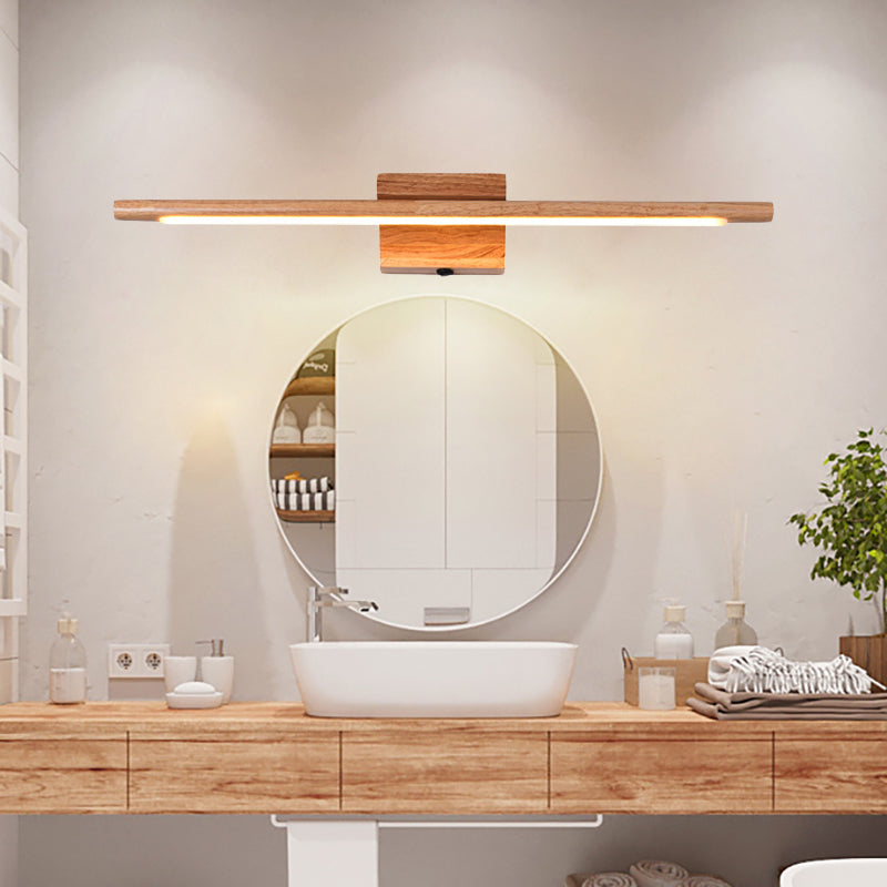 Slim Houten Vanity Wandlamp Modernistische Led Beige Wandgemonteerde Verlichtingsarmatuur in Wit/Warm Licht