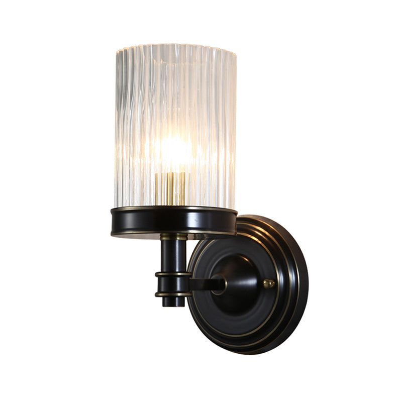 Cylindervormige Wandlamp Vintage Stijlvol Duidelijk Geribbeld Glas 1 Gloeilamp Zwart/Gouden Afwerking Wandarmatuur voor Woonkamer