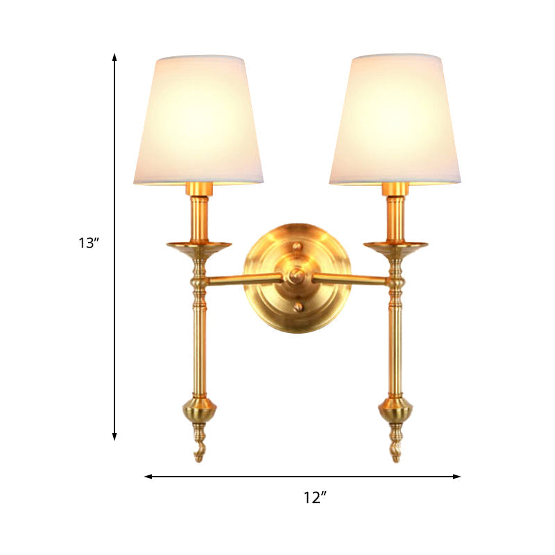Messing Kegel Wandlamp Retro Witte Stoffen Shade 1/2 Lampen Eetkamer Wandlamp Verlichting