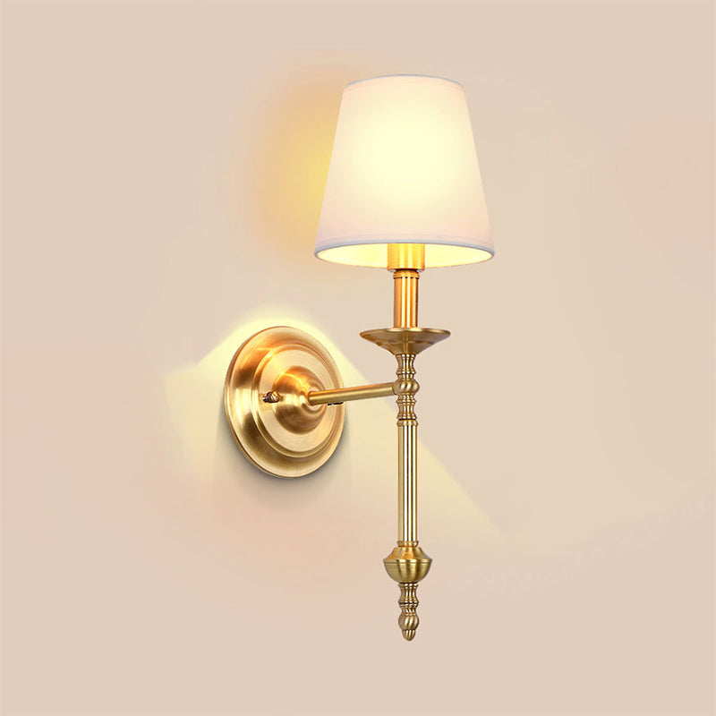Messing Kegel Wandlamp Retro Witte Stoffen Shade 1/2 Lampen Eetkamer Wandlamp Verlichting
