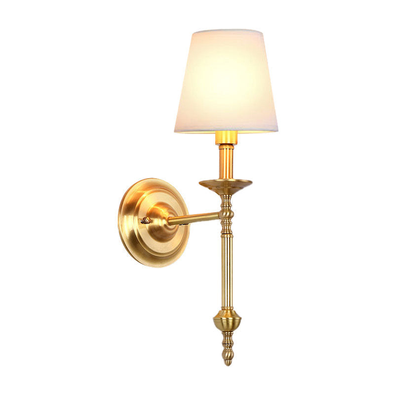 Messing Kegel Wandlamp Retro Witte Stoffen Shade 1/2 Lampen Eetkamer Wandlamp Verlichting