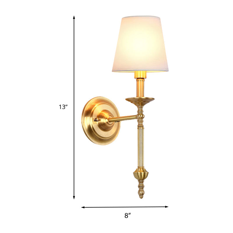 Messing Kegel Wandlamp Retro Witte Stoffen Shade 1/2 Lampen Eetkamer Wandlamp Verlichting