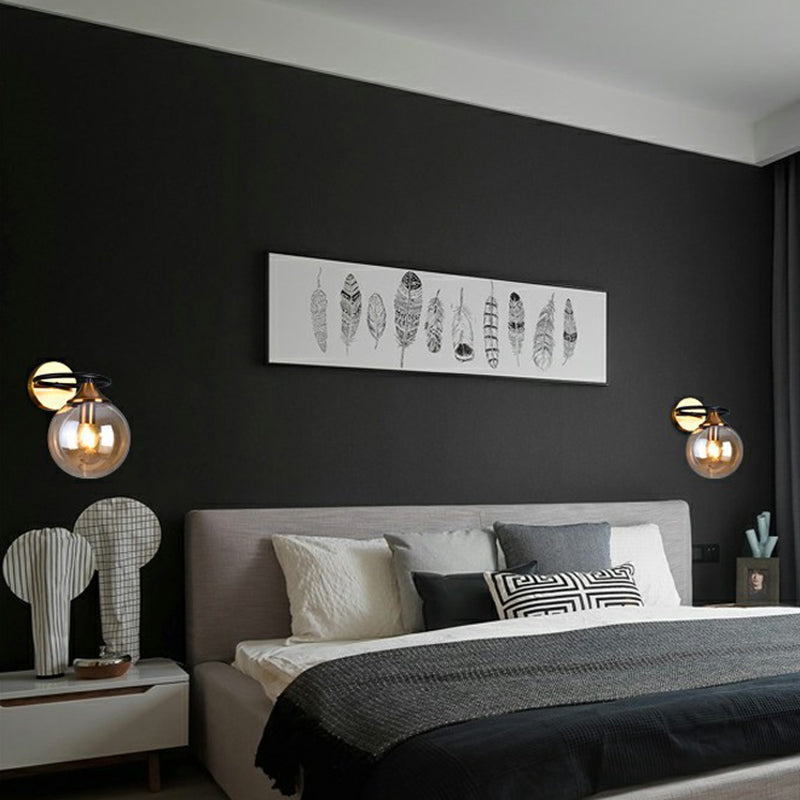 Postmodern stijl bal wandlamp fixture glas 1-lamp slaapkamer wand sconcelicht in messing