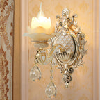 Jade Wandlamp Traditioneel Beige Bloem Corridor Wandlamp met Kristal Druppel