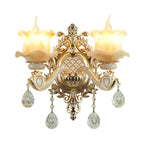 Jade Wandlamp Traditioneel Beige Bloem Corridor Wandlamp met Kristal Druppel