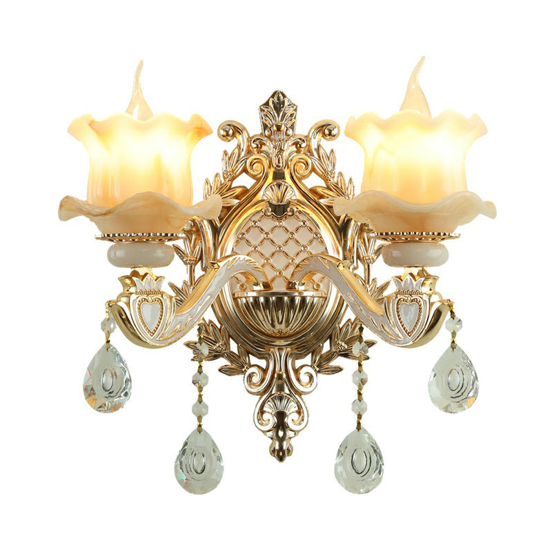 Jade Wandlamp Traditioneel Beige Bloem Corridor Wandlamp met Kristal Druppel