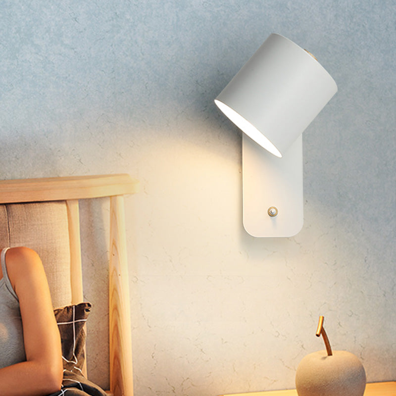 Draaibare Cilinder Leeslamp Nordic Metaal Eéngleads Wandlamp met Aan/Uit Knop