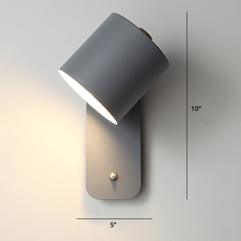 Draaibare Cilinder Leeslamp Nordic Metaal Eéngleads Wandlamp met Aan/Uit Knop