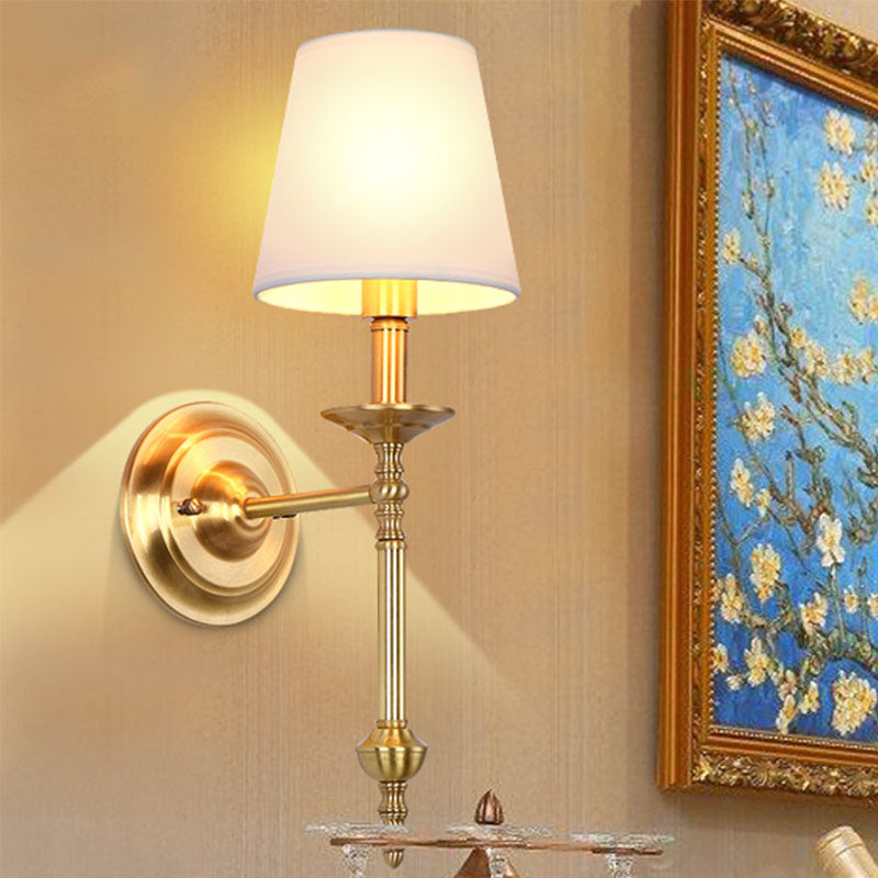 Messing Kegel Wandlamp Retro Witte Stoffen Shade 1/2 Lampen Eetkamer Wandlamp Verlichting