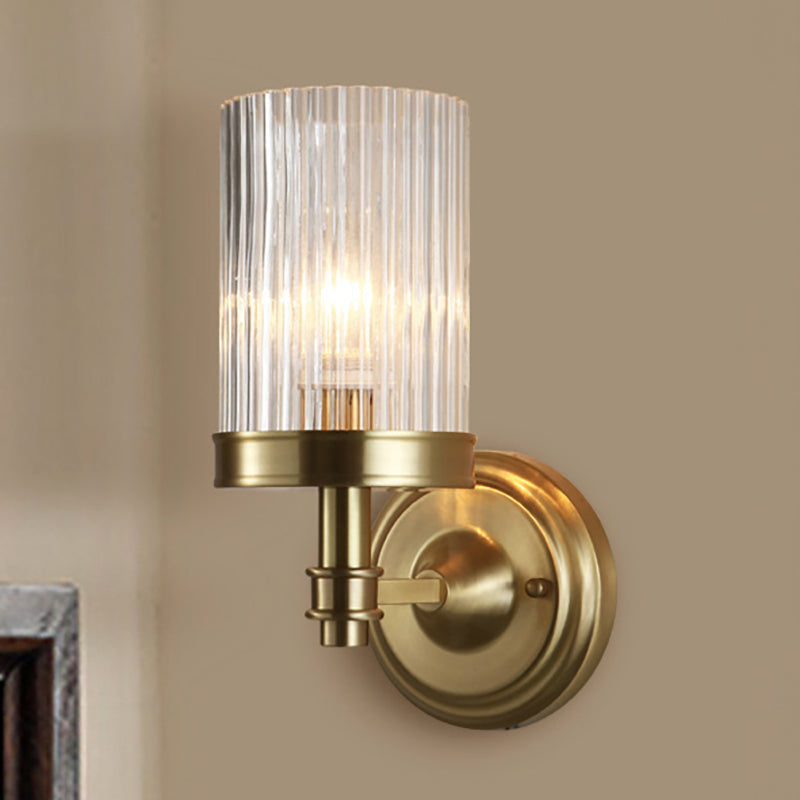 Cylindervormige Wandlamp Vintage Stijlvol Duidelijk Geribbeld Glas 1 Gloeilamp Zwart/Gouden Afwerking Wandarmatuur voor Woonkamer