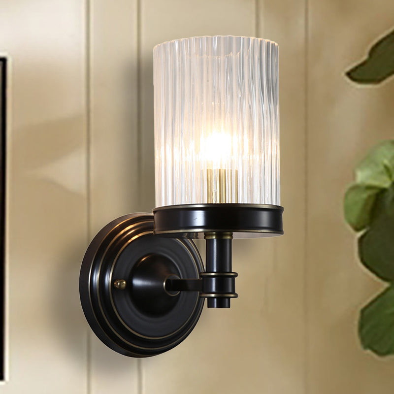 Cylindervormige Wandlamp Vintage Stijlvol Duidelijk Geribbeld Glas 1 Gloeilamp Zwart/Gouden Afwerking Wandarmatuur voor Woonkamer