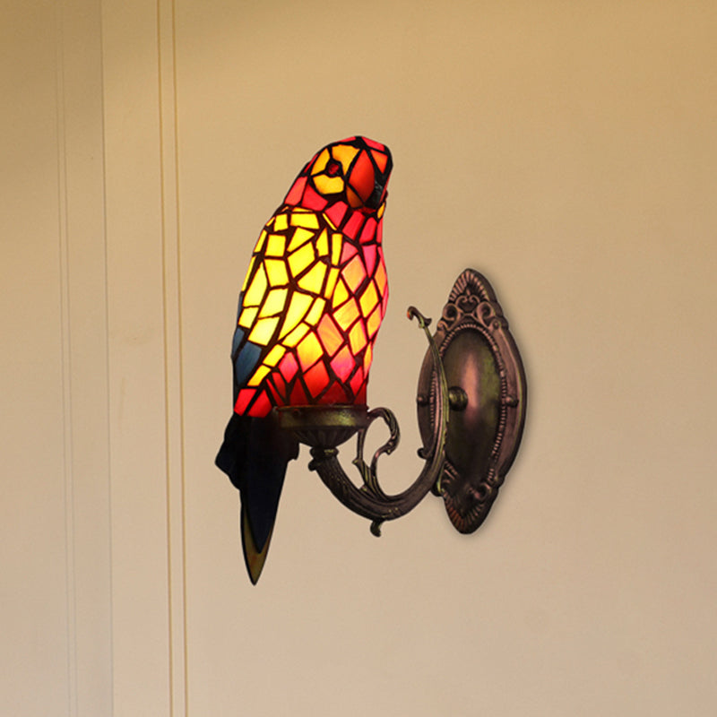 Tiffany Papegaai Wandlamp met Kleurrijk Glas 1 Licht Binnen Wandmontage Lamp voor Gang