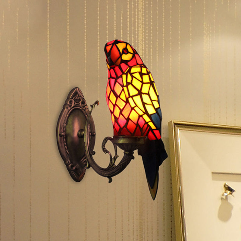 Tiffany Papegaai Wandlamp met Kleurrijk Glas 1 Licht Binnen Wandmontage Lamp voor Gang