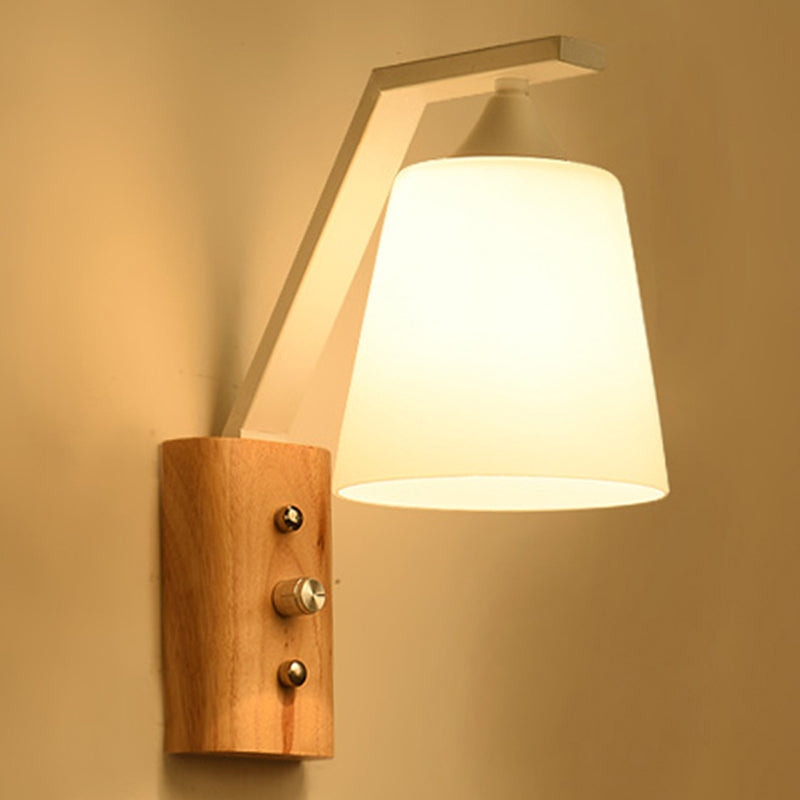 Witte Glazen Wandverlichting Houten Downlighting voor Studie- en Slaapkamer