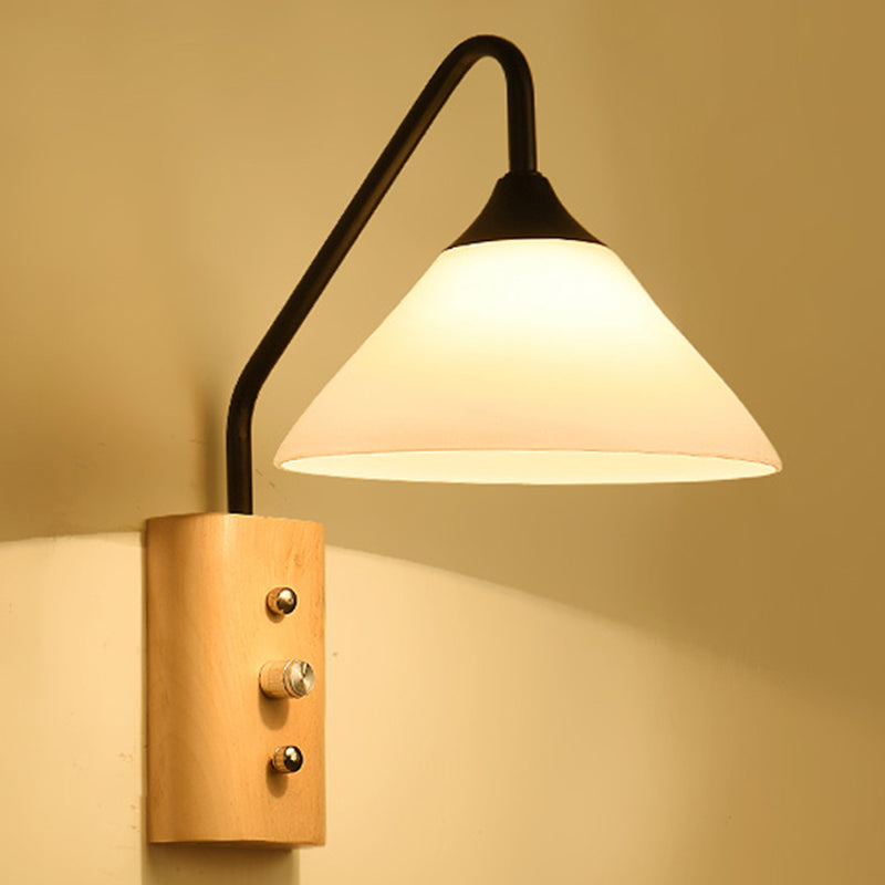 Witte Glazen Wandverlichting Houten Downlighting voor Studie- en Slaapkamer