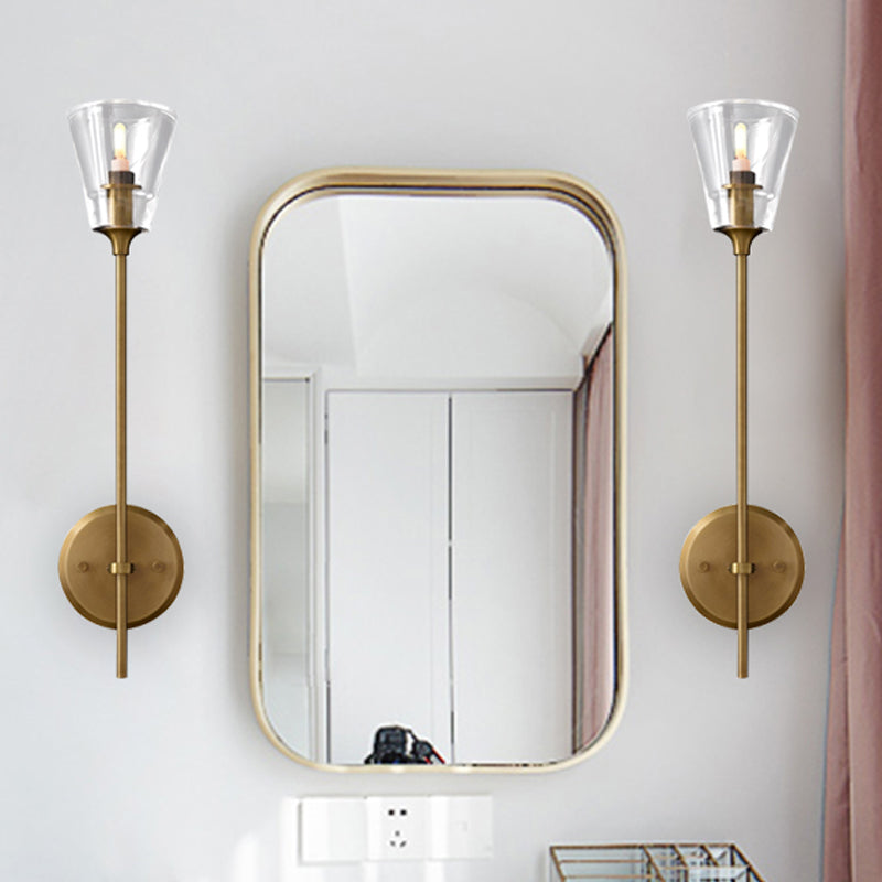 Zwart/Brass Afwerking Potlood Arm Wandlamp Vintage Metallic 1/2 Gloeilampen Wandlamp met Heldere Tapse Glazen Kap