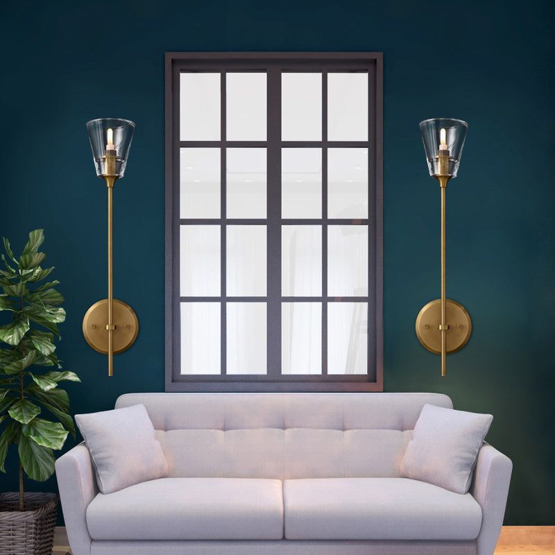 Zwart/Brass Afwerking Potlood Arm Wandlamp Vintage Metallic 1/2 Gloeilampen Wandlamp met Heldere Tapse Glazen Kap