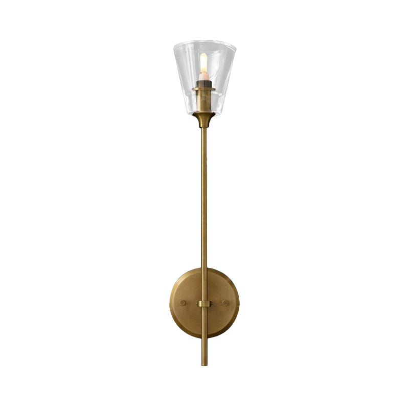Zwart/Brass Afwerking Potlood Arm Wandlamp Vintage Metallic 1/2 Gloeilampen Wandlamp met Heldere Tapse Glazen Kap
