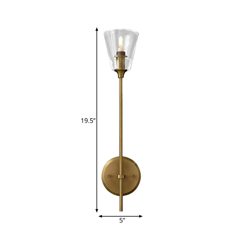 Zwart/Brass Afwerking Potlood Arm Wandlamp Vintage Metallic 1/2 Gloeilampen Wandlamp met Heldere Tapse Glazen Kap