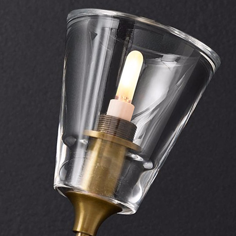 Zwart/Brass Afwerking Potlood Arm Wandlamp Vintage Metallic 1/2 Gloeilampen Wandlamp met Heldere Tapse Glazen Kap