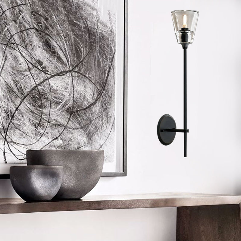 Zwart/Brass Afwerking Potlood Arm Wandlamp Vintage Metallic 1/2 Gloeilampen Wandlamp met Heldere Tapse Glazen Kap