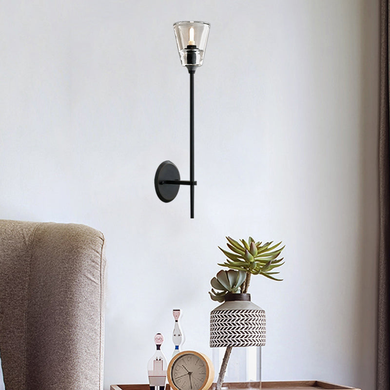 Zwart/Brass Afwerking Potlood Arm Wandlamp Vintage Metallic 1/2 Gloeilampen Wandlamp met Heldere Tapse Glazen Kap