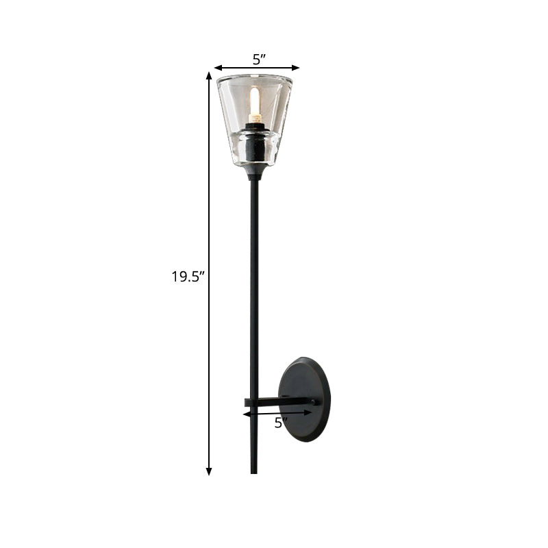 Zwart/Brass Afwerking Potlood Arm Wandlamp Vintage Metallic 1/2 Gloeilampen Wandlamp met Heldere Tapse Glazen Kap