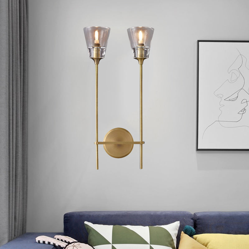 Zwart/Brass Afwerking Potlood Arm Wandlamp Vintage Metallic 1/2 Gloeilampen Wandlamp met Heldere Tapse Glazen Kap