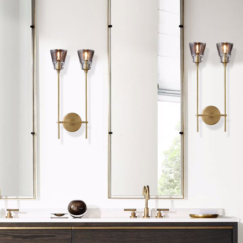 Zwart/Brass Afwerking Potlood Arm Wandlamp Vintage Metallic 1/2 Gloeilampen Wandlamp met Heldere Tapse Glazen Kap