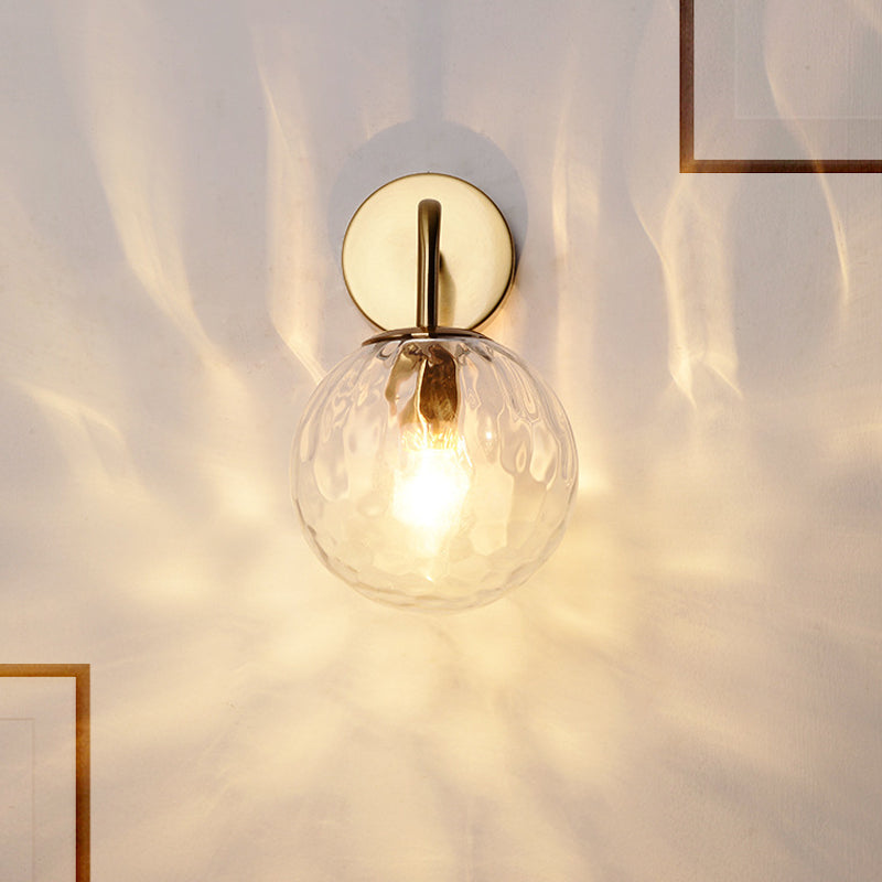 Geribbeld Glazen Bol Wandlamp Minimalistisch 1 Licht Gouden Wandlampverlichting met Arm