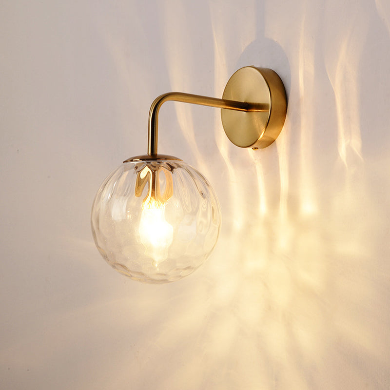 Geribbeld Glazen Bol Wandlamp Minimalistisch 1 Licht Gouden Wandlampverlichting met Arm