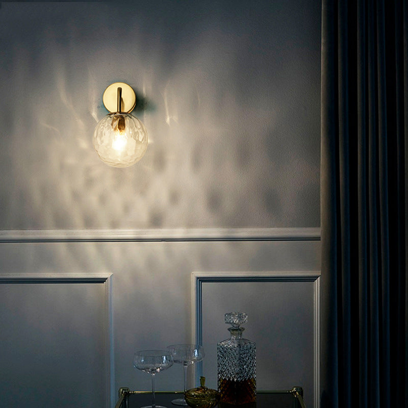 Geribbeld Glazen Bol Wandlamp Minimalistisch 1 Licht Gouden Wandlampverlichting met Arm