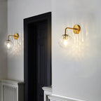 Geribbeld Glazen Bol Wandlamp Minimalistisch 1 Licht Gouden Wandlampverlichting met Arm