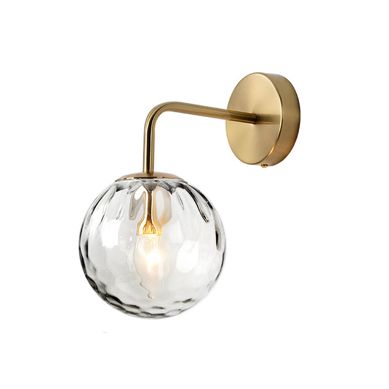 Geribbeld Glazen Bol Wandlamp Minimalistisch 1 Licht Gouden Wandlampverlichting met Arm