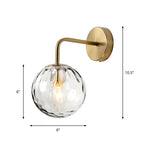 Geribbeld Glazen Bol Wandlamp Minimalistisch 1 Licht Gouden Wandlampverlichting met Arm