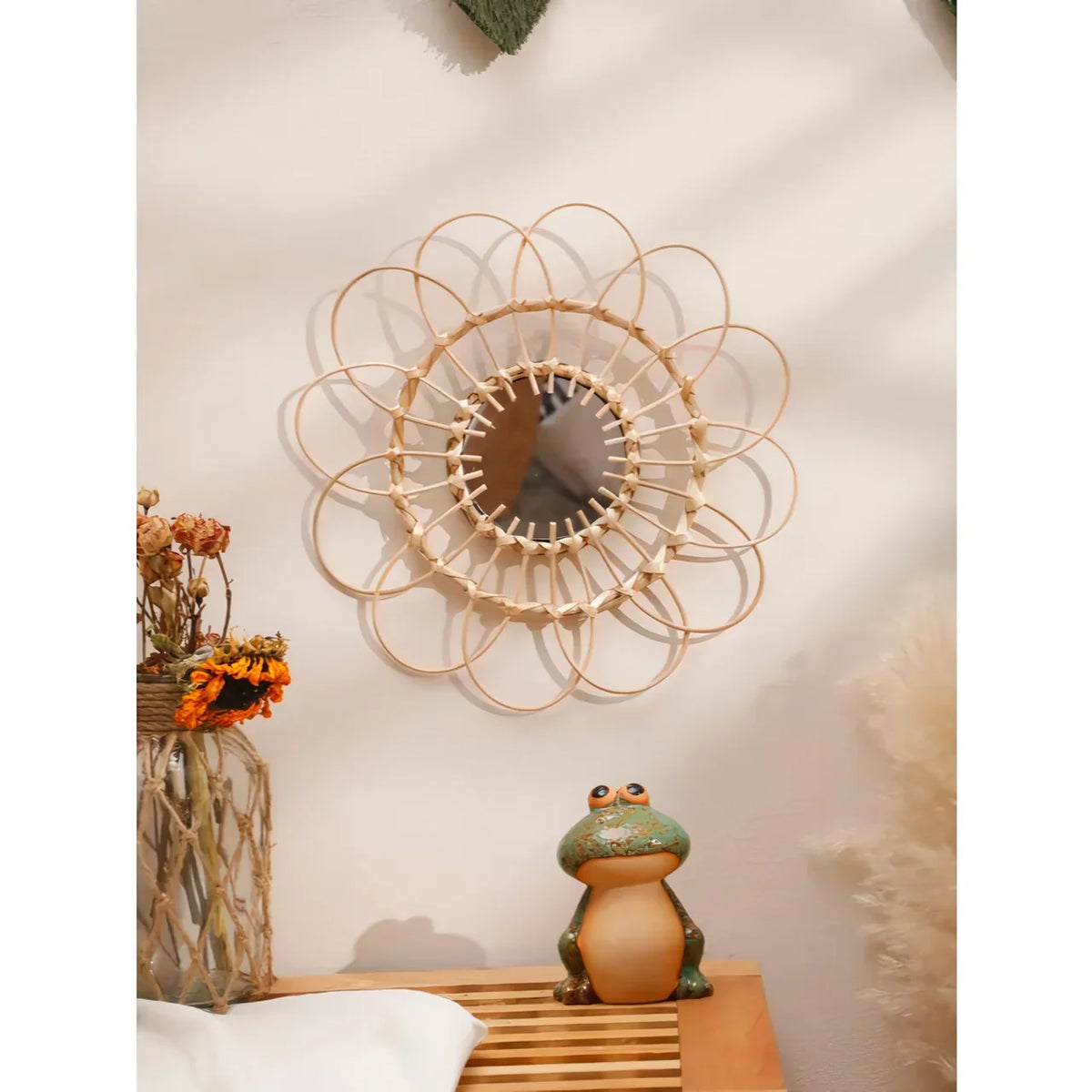 Handgemaakte Rattan Decoratieve Wandspiegel