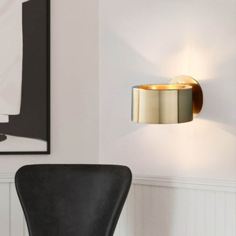 Drum Wand Gemonteerde Verlichting Minimalistisch Metaal 1 Hoofd Woonkamer Wandverlichting Armatuur in Goud