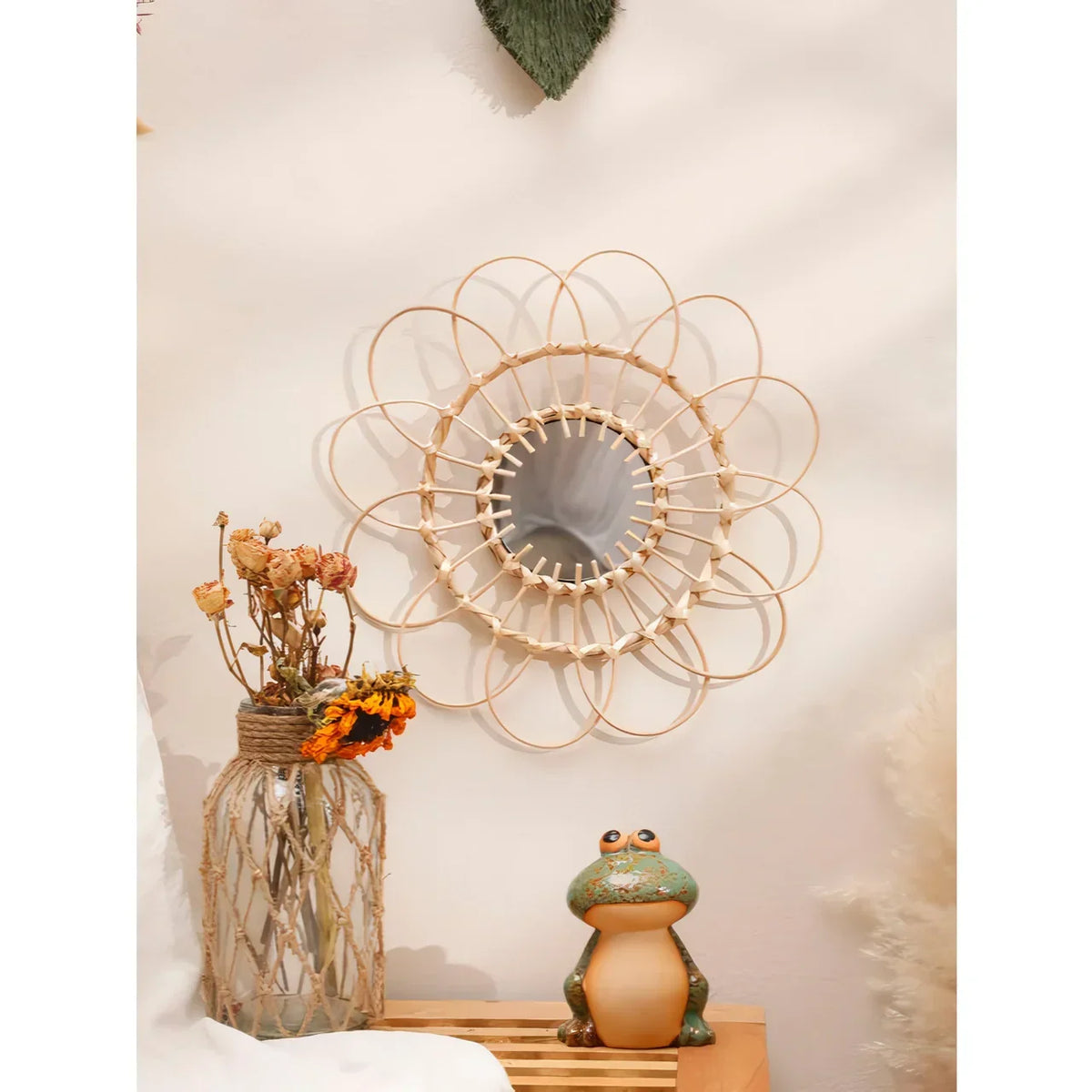 Handgemaakte Rattan Decoratieve Wandspiegel